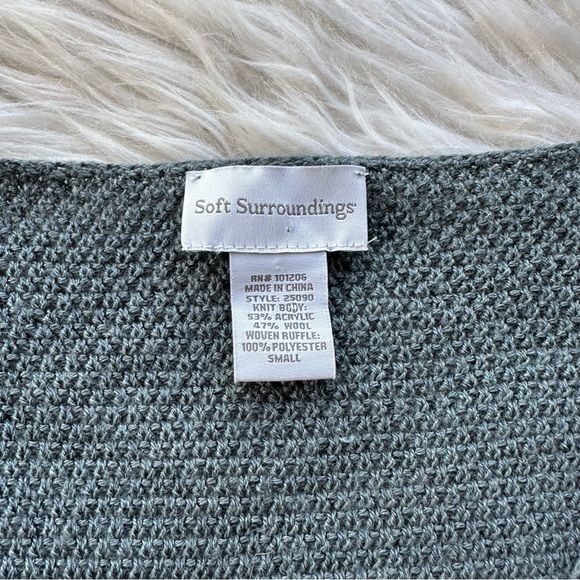 NWOT soft surroundings teal gray blue knit ruffle trim tunic sweater scoop neck - Picture 5 of 9